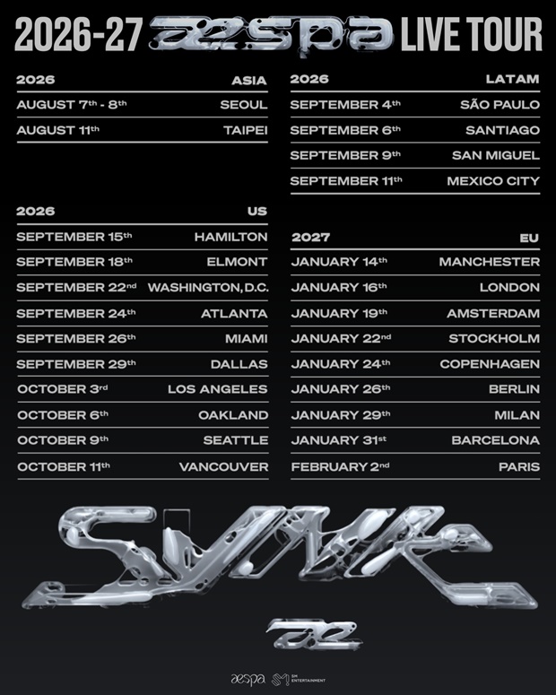 aespa Launches Spectacular World Tour from August, Visiting 25 Locations